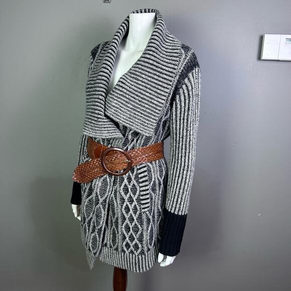 Max‎ Studio sweater large cable knit cardigan cascade wool blend shawl modern - Picture 9 of 11